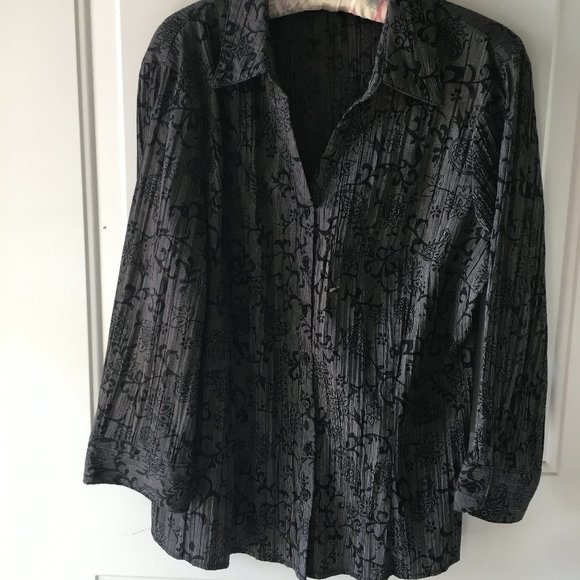 Grey/black scrolled blouse, size Large/14 - Picture 1 of 3